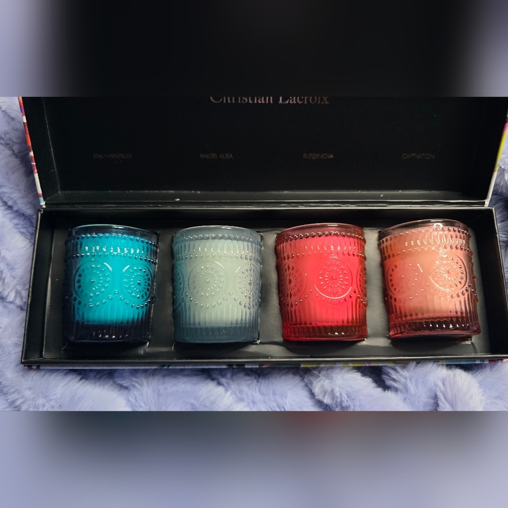 Christian Lacroix Colored Glass Votive Candle Set - Blue, Light Blue, Red, Peach - Picture 1 of 4